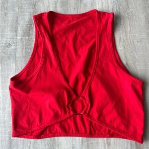 SHEIN Red Sleeveless V-Neck Tank Top w/Front Ring Size S US 4